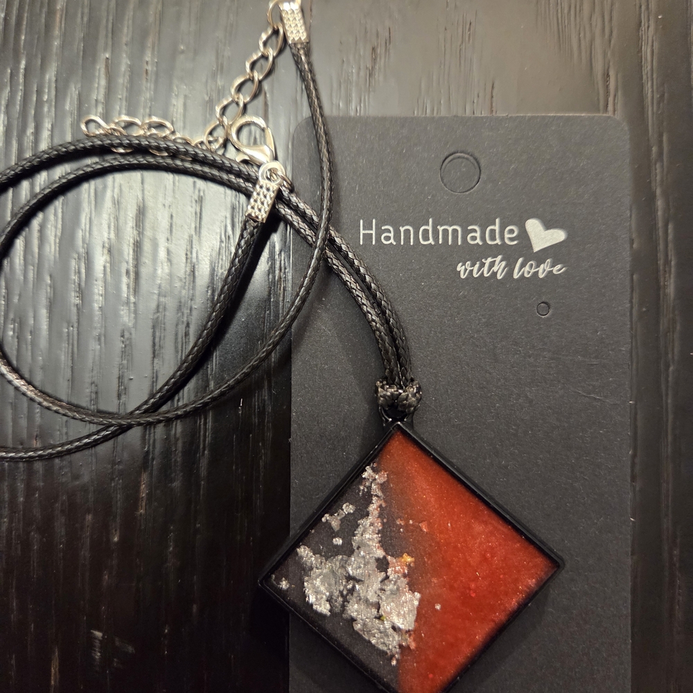 Handmade Red and Black Square Pendant Necklace